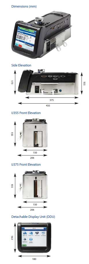 Linx IJ355/IJ357 industrial LASER case coder dimensional drawing